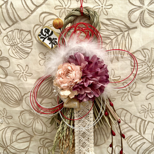 ◤582◤完売しました◢ 2025✿早割りお正月しめ縄飾り*フェザーモール