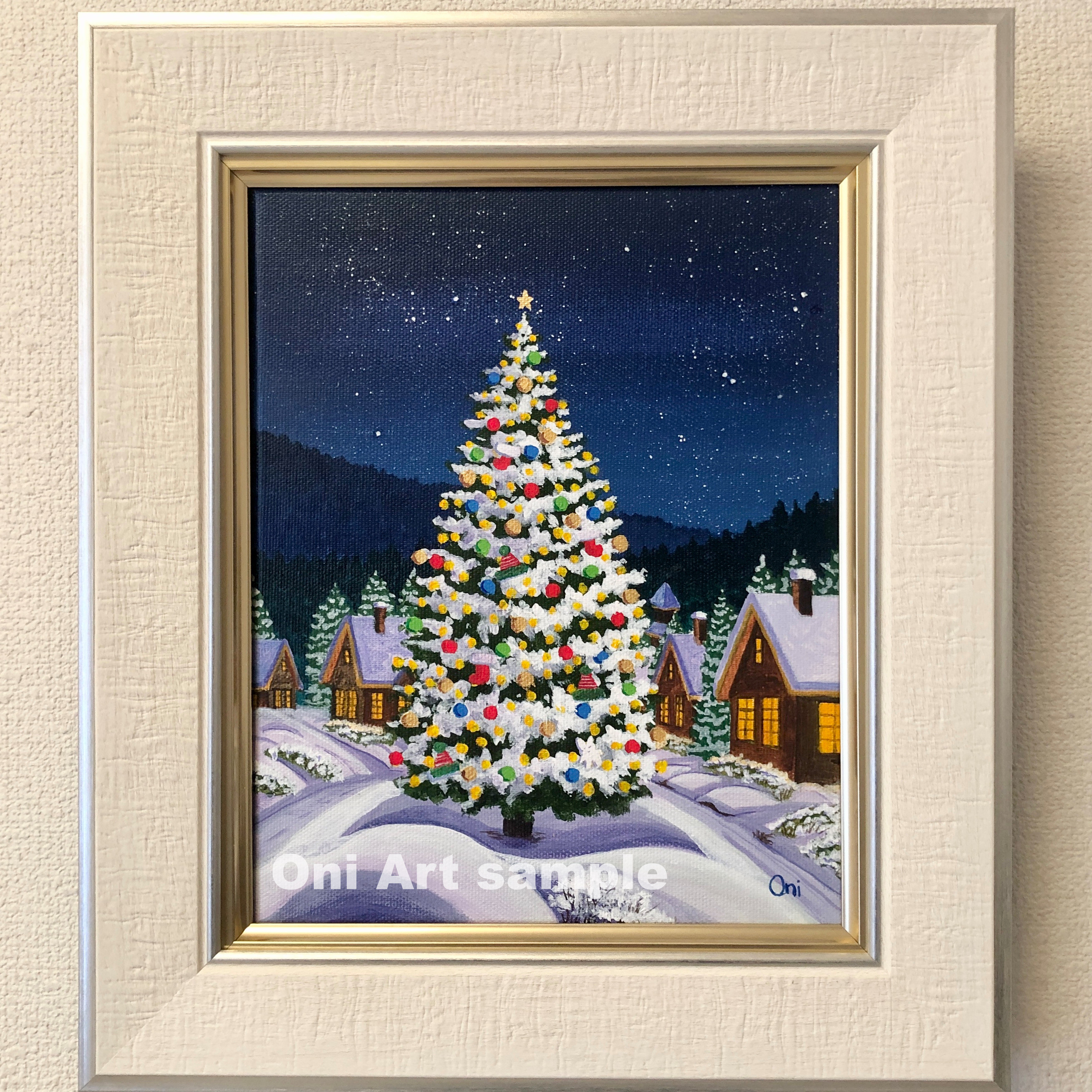 絵画 F4 【Christmas③】アクリル画 風景画