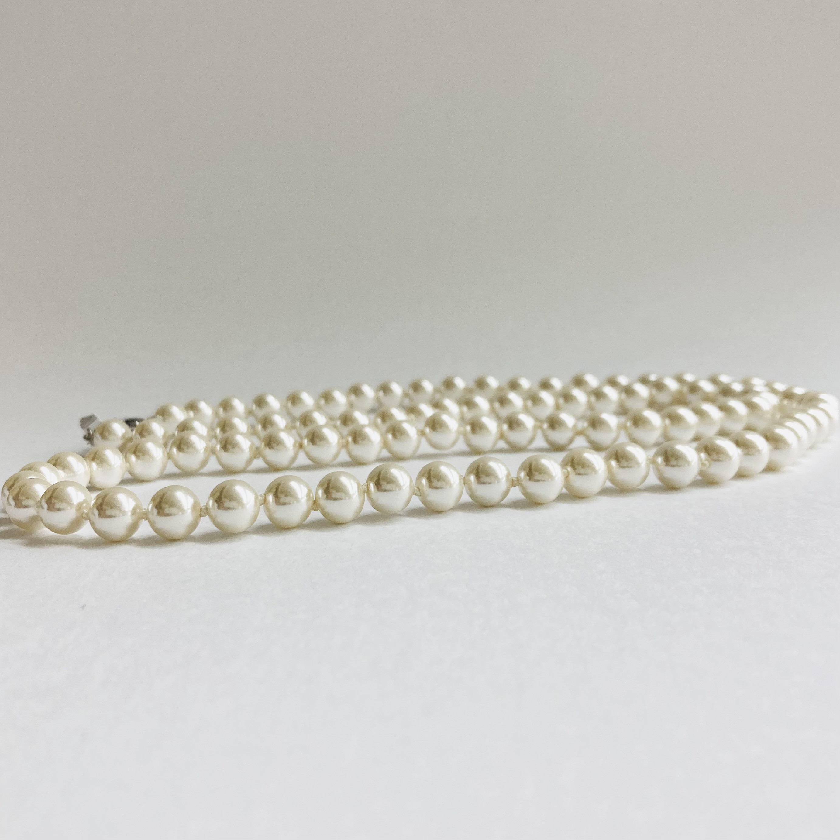 ガラスパールオールノットオペラネックレス/8mm約76cm/ホワイトクリーム/made in japan