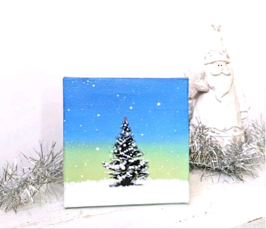 油絵 絵画 ミニ絵画 【雪のクリスマスツリー】 絵画 HR 通販 - 絵画