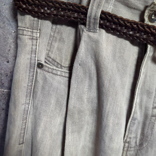 H オリジナル リメイク デニム タック ワイドデニムスラックス