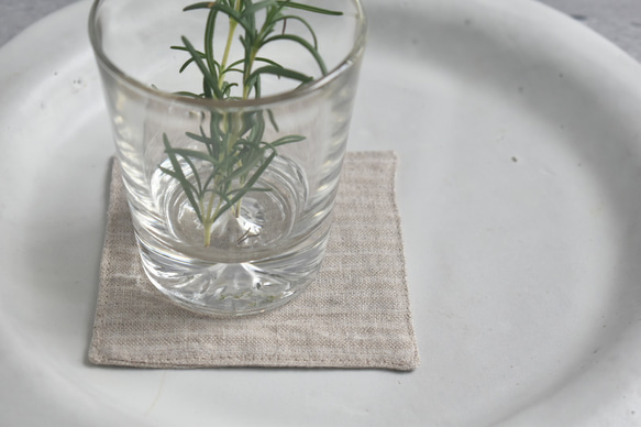 リネンのコースター/9.5㎝角/ストライプ/シンプル/1枚 1枚目の画像