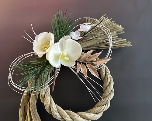 特別価格＊『早割お正月2025』花で飾るお正月＊胡蝶蘭と椿で祝うしめ縄