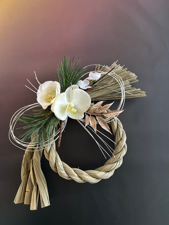 特別価格＊『早割お正月2025』花で飾るお正月＊胡蝶蘭と椿で祝うしめ縄