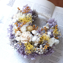 三日月リース プリザーブドフラワー ドライフラワー 玄関リース ピンク