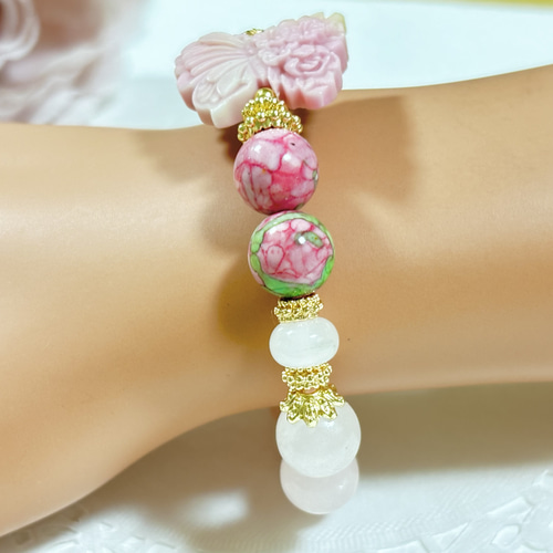 塩源瑪瑙 蝶々 デザインブレスレット】‪‪❤︎‬送料無料‪‪❤︎‬天然石‬‬