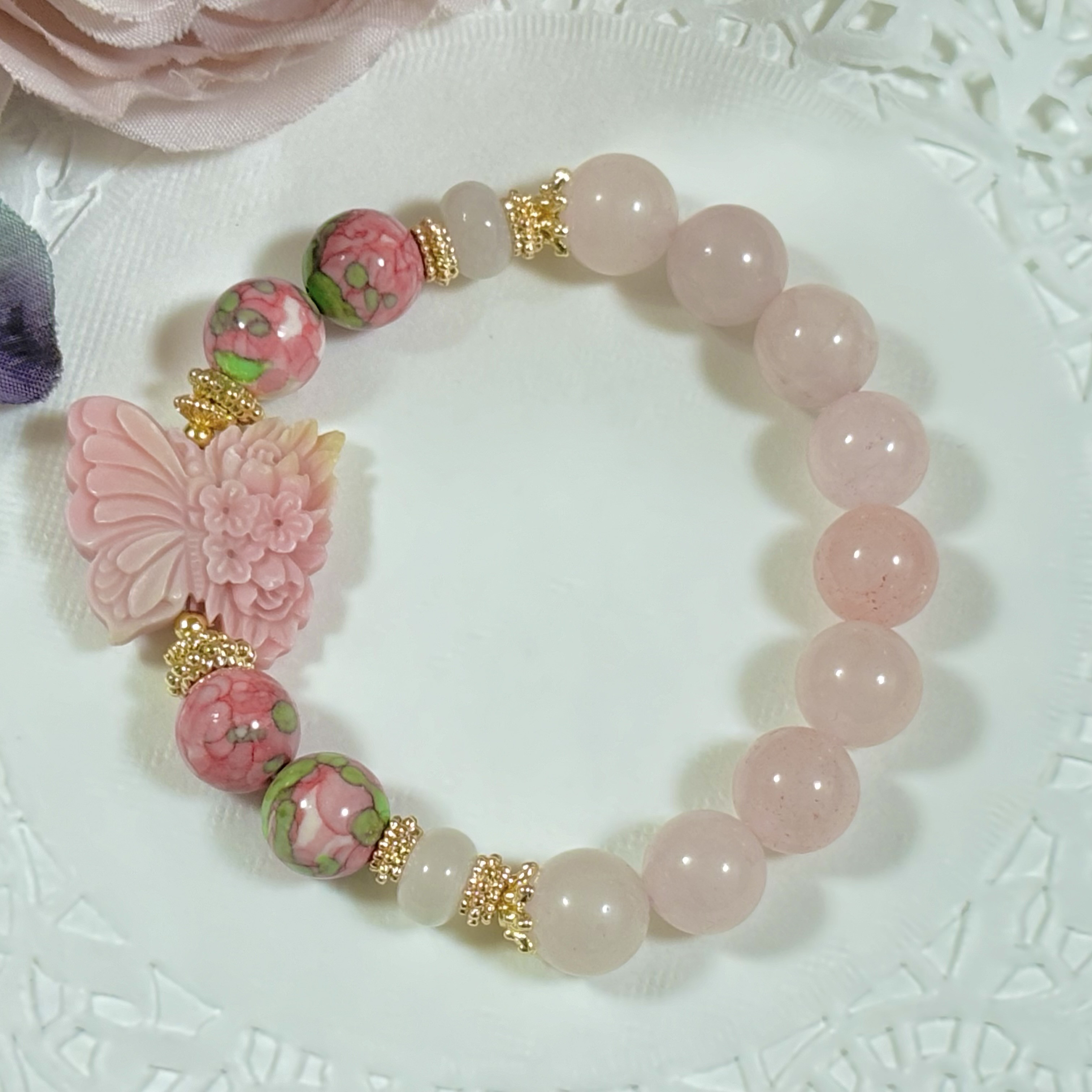 塩源瑪瑙 ❤️専用ページ❤️C684 デザインブレスレット マザーオブパール 蝶々