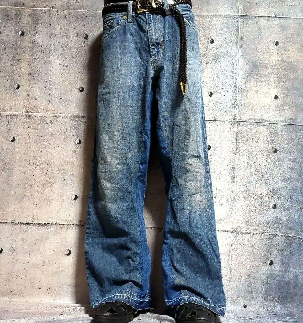 Hオリジナル リメイク デニム ワイドフレア ジーンズ ドッキング ハカマパンツ ㉓オリジナル リメイク デニム ワイドフレア ジーンズ