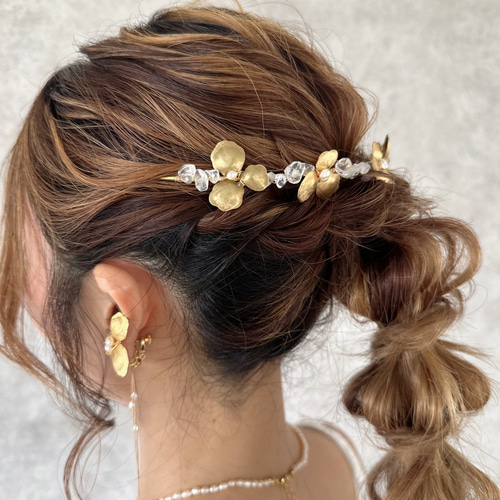 水晶フラワーヘッドアクセサリー 花嫁髪飾り 前撮り ブライダルヘア