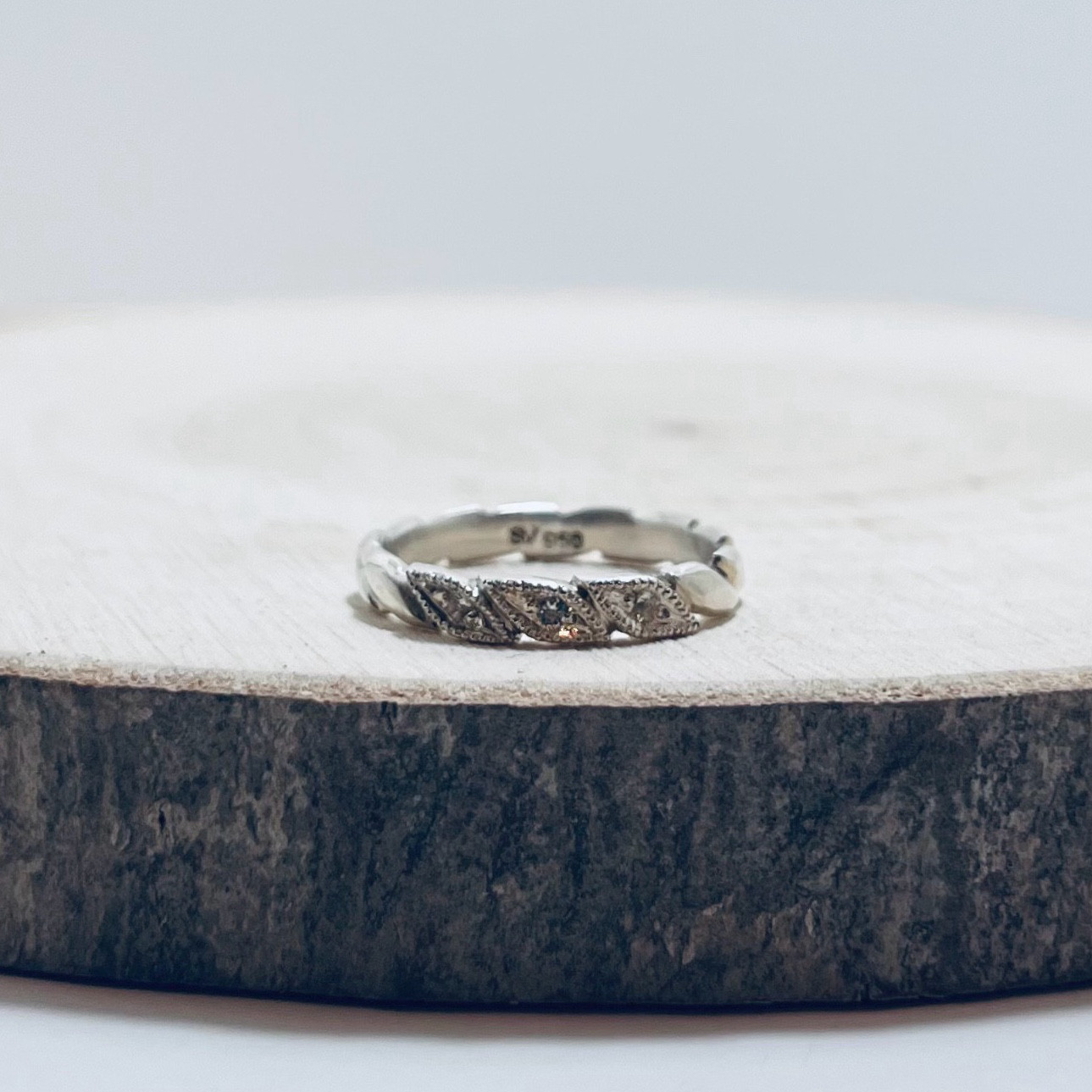 【受注制作】シルバーリング　[spiral leaf］silver950 ダイヤモンド