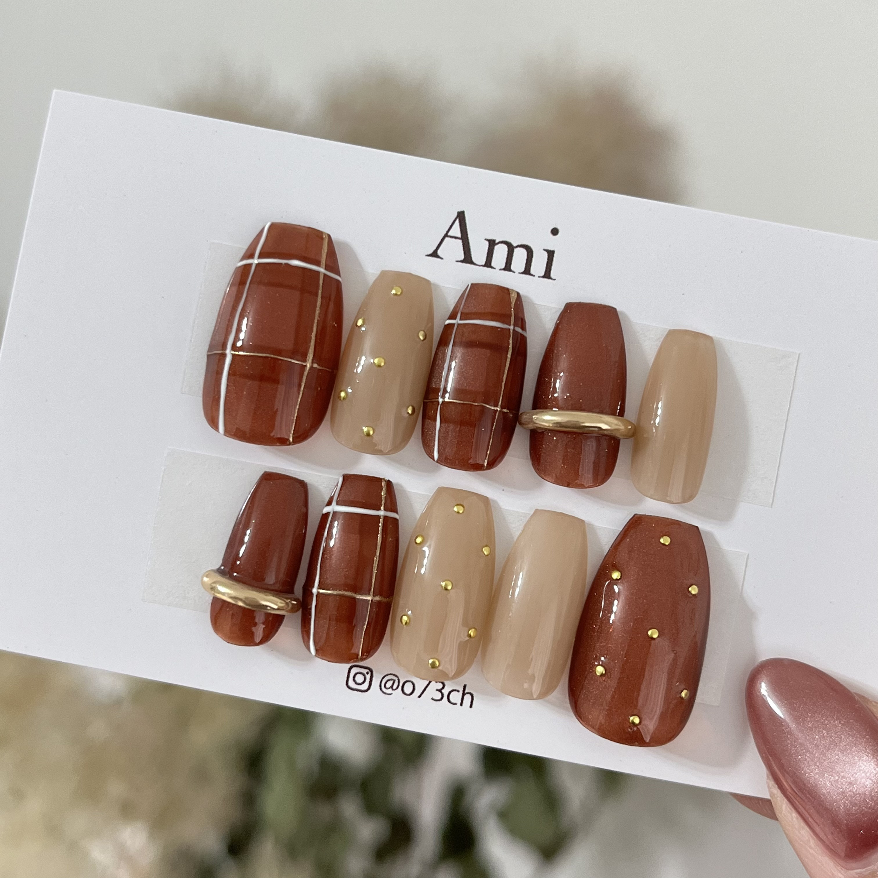 ネイルチップ＊enoi マロンマグネット チェック ドット ガーリー
