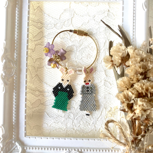 うさぎさん紋付き袴ペアビーズドールバッグチャーム バッグチャーム