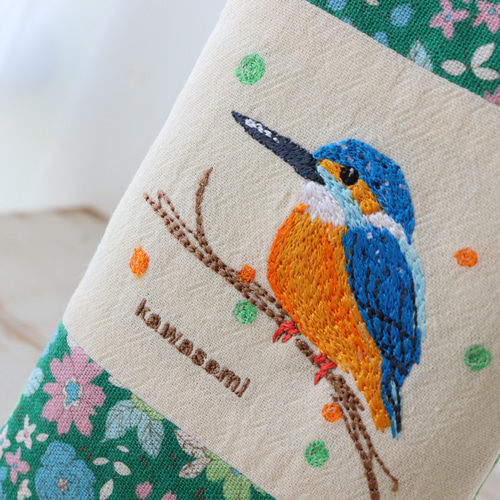 カワセミ刺繍メガネポーチ maru_miki_ メガネケース maru_miki 通販