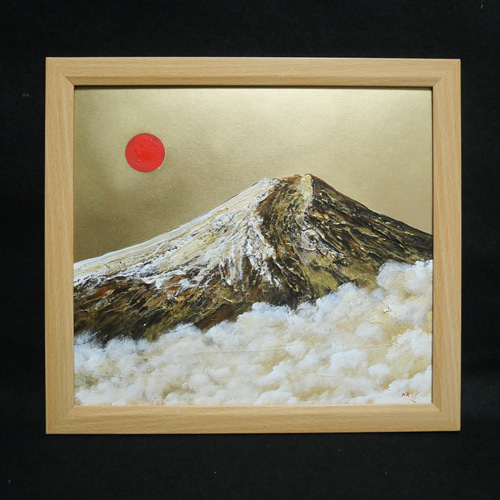 金運を呼ぶ西側に最適◎『金の太陽と黄色の富士山』○