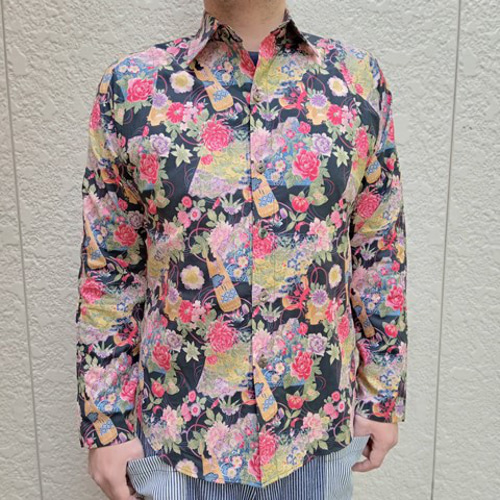 【限定セール！】 長袖和柄シャツ（花柄と和楽器柄） シャツ・ブラウス（メンズ トップス