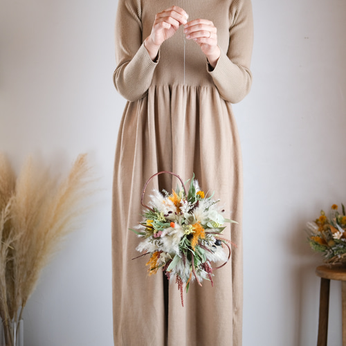 秋色パンパスグラスのフライングボール＊フライングリース リース 花  