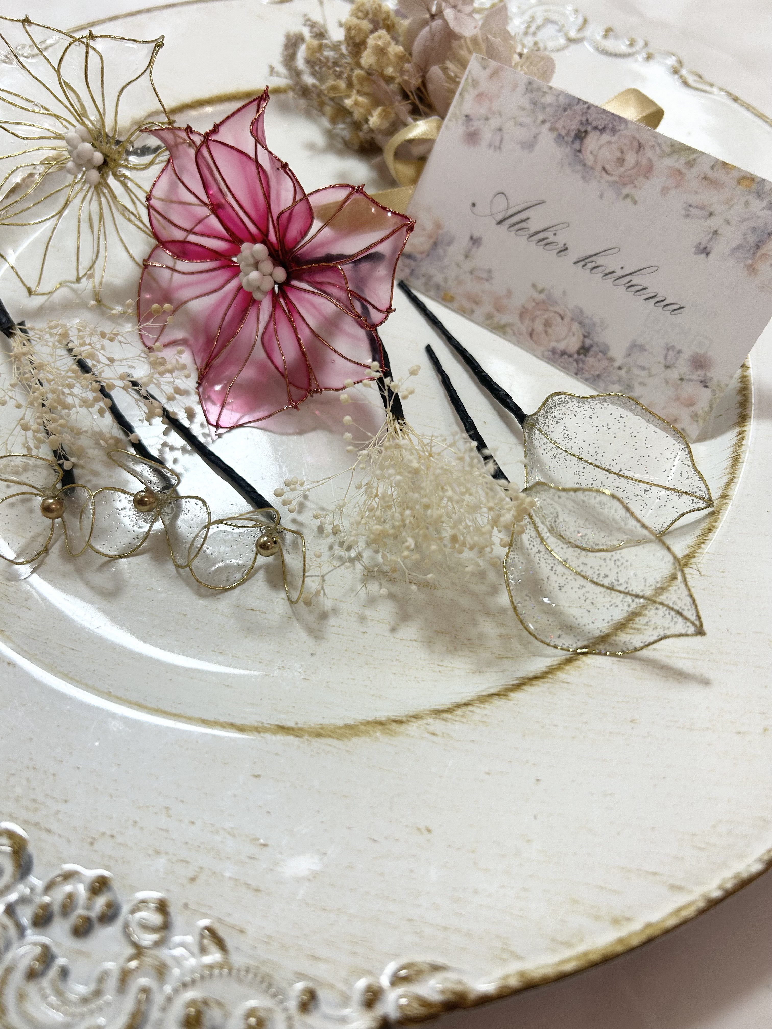 【clear✖️red】送料無料　アメリカンフラワー　髪飾り　結婚式　成人式　卒業式　七五三