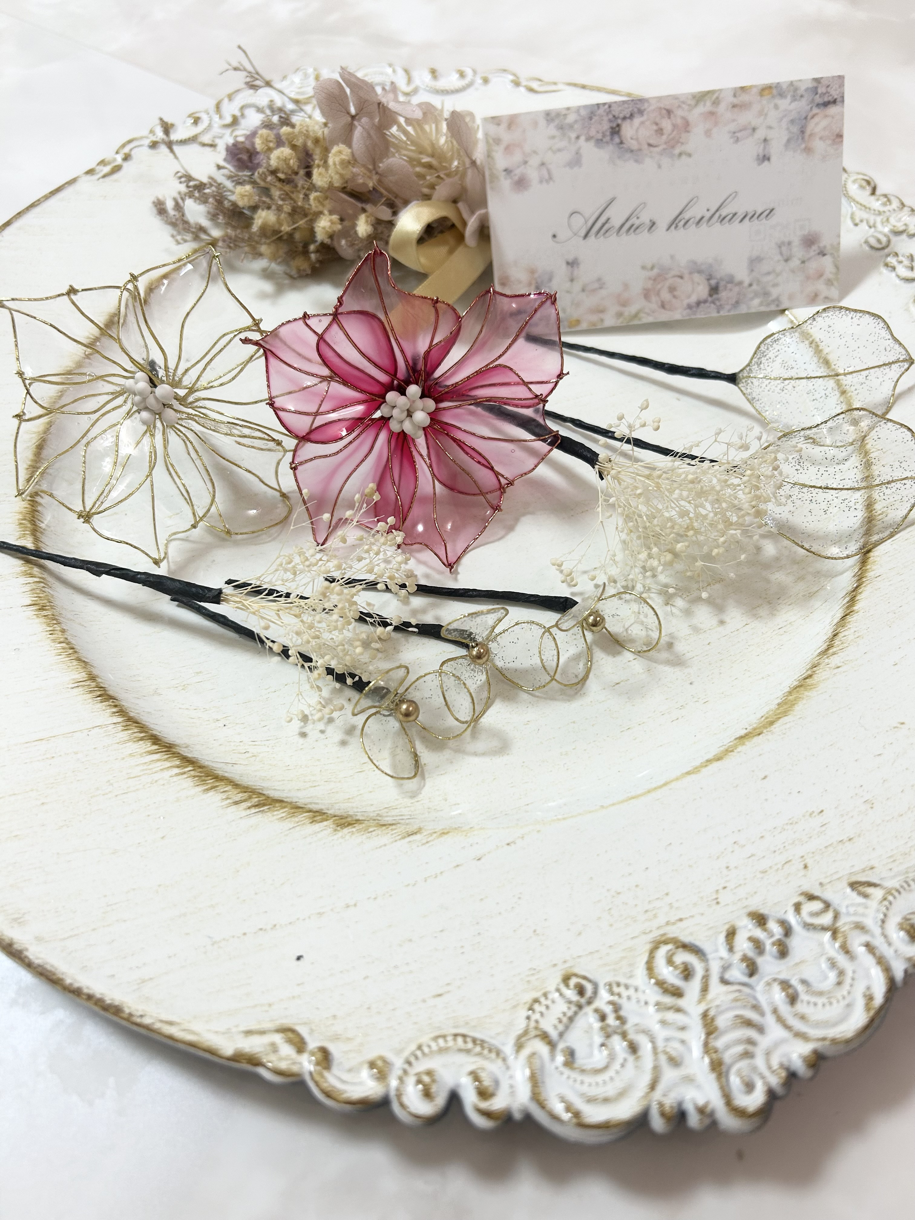 【clear✖️red】送料無料　アメリカンフラワー　髪飾り　結婚式　成人式　卒業式　七五三