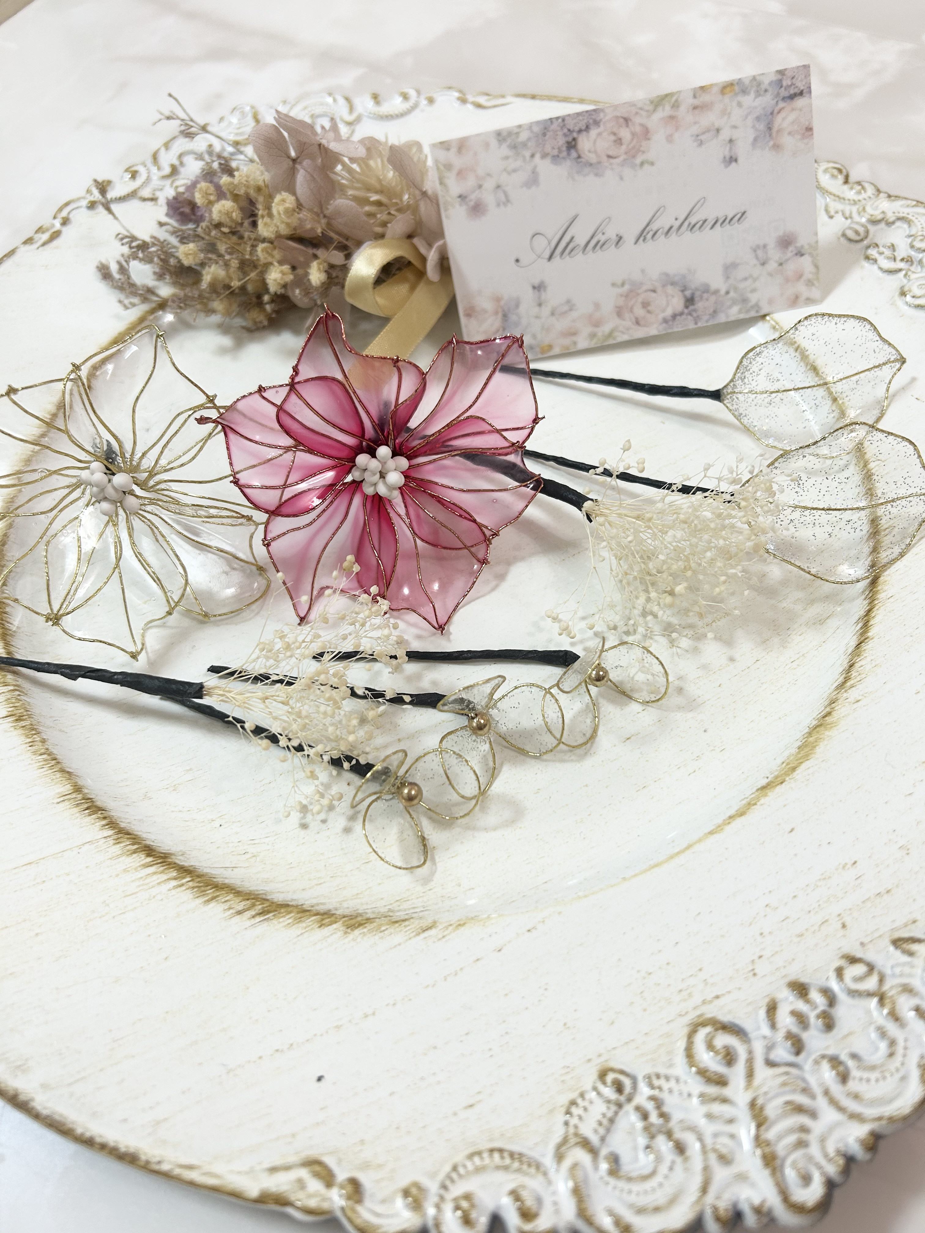 【clear✖️red】送料無料　アメリカンフラワー　髪飾り　結婚式　成人式　卒業式　七五三