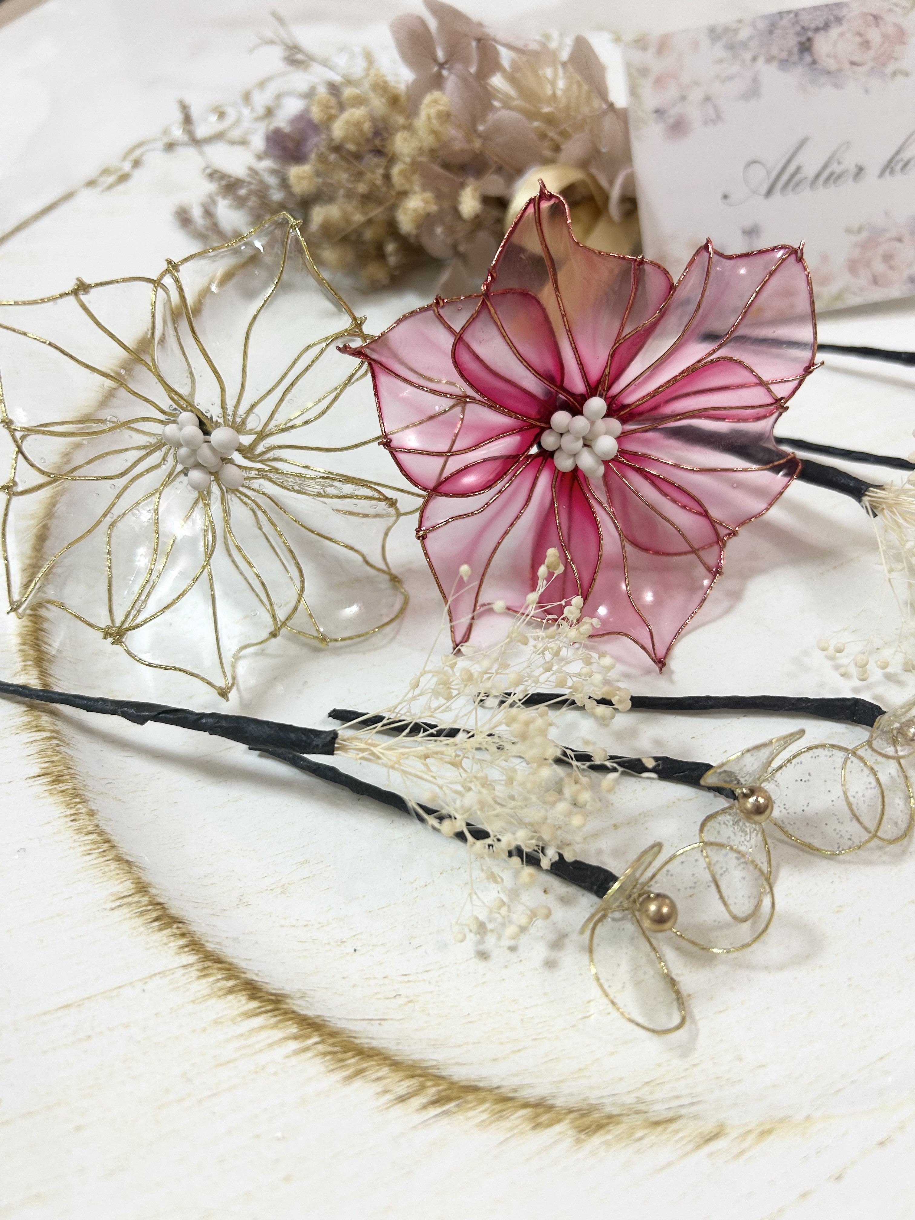 【clear✖️red】送料無料　アメリカンフラワー　髪飾り　結婚式　成人式　卒業式　七五三