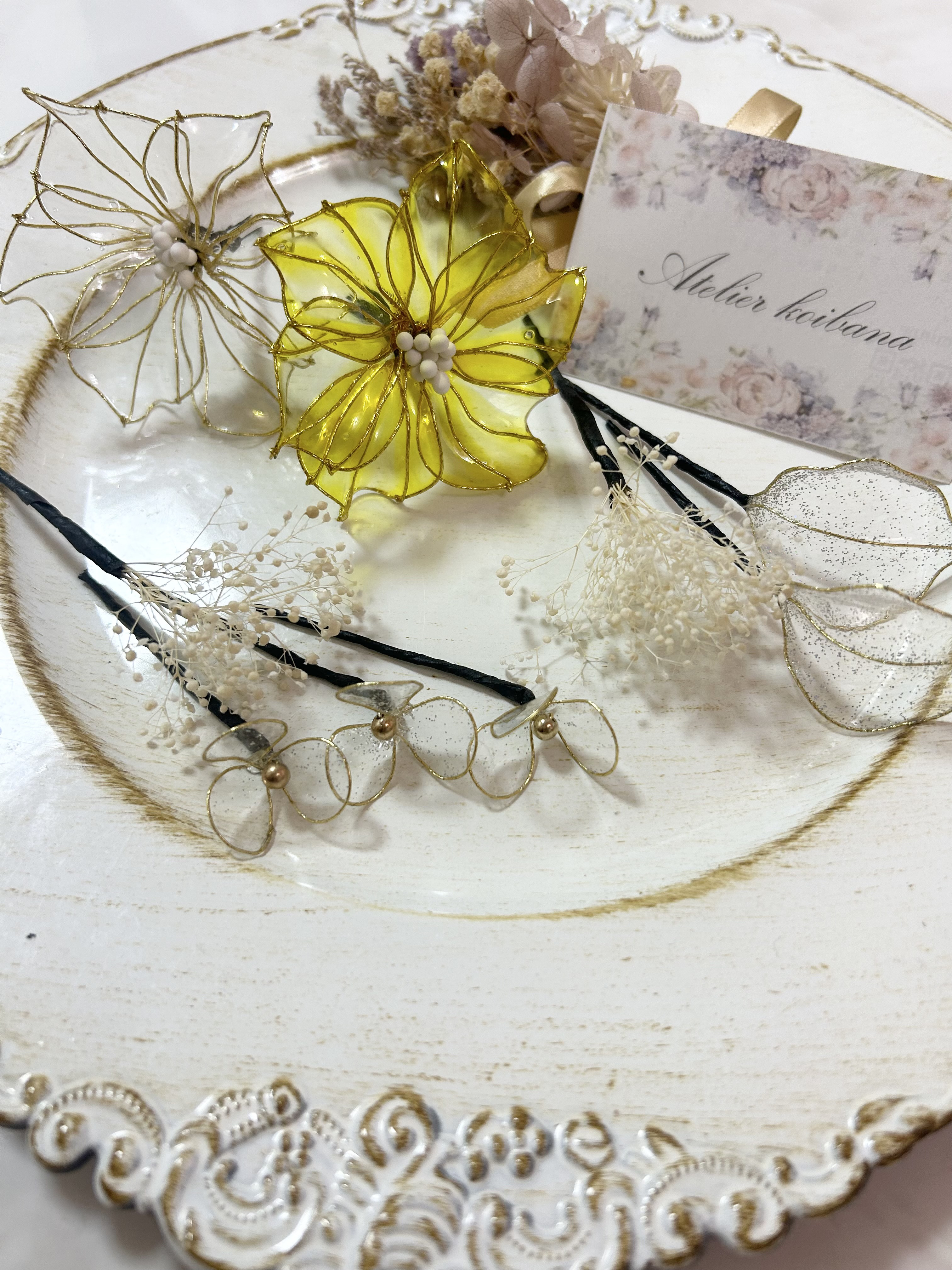 【clear✖️yellow】送料無料アメリカンフラワー　髪飾り　結婚式　成人式　卒業式　七五三 5,023円