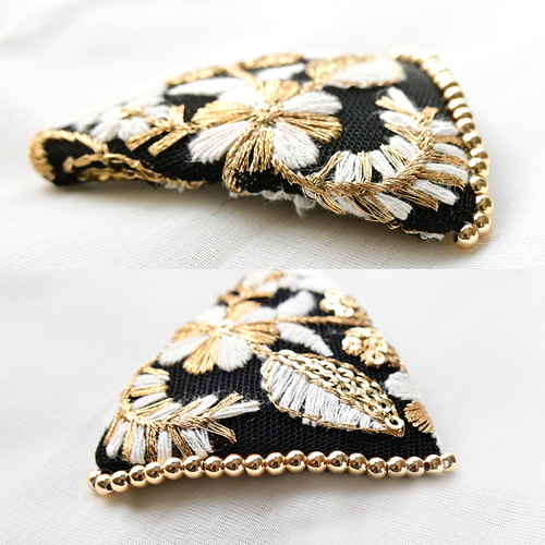 キラキラゴールド ブラックorホワイト インド刺繍リボンの三角