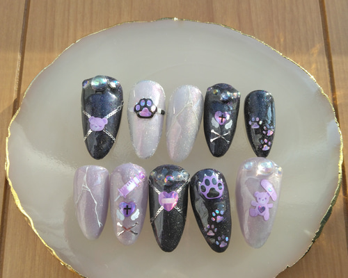 ネイルチップニュアンス夜空雲月ひょっこりくまさんマグネット977 ネイルチップニュアンス夜空雲月ひょっこりくまさんマグネット