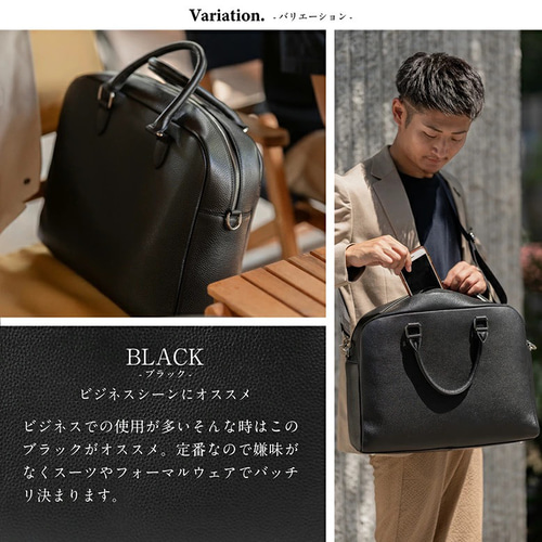 大容量12L ダブルジッパー シュリンクレザー ビジネス ブリーフ