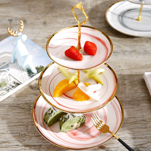 アフタヌーンティーにぜひ！インスタ映え マーブル模様の三段皿