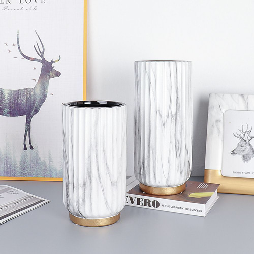 大理石パターン ホワイトフラワーベース 花瓶 フラワースタンド