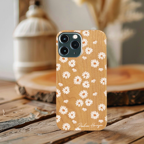 天然木♡名入れ♪NAKED DAISY iPhoneケース デイジー 花柄 ホワイト