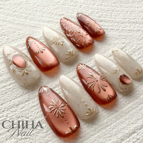 ネイルチップ ブラウン マグネットネイル ニュアンスネイル 大人 秋 冬