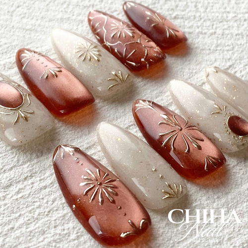 色変更可】秋ネイル マグネットネイル ニュアンスネイル