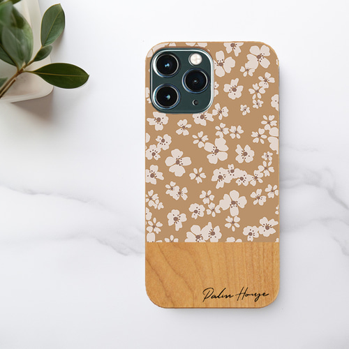天然木♡名入れ♪ BEIGE RETRO HIBISUCUS iPhoneケース 花柄