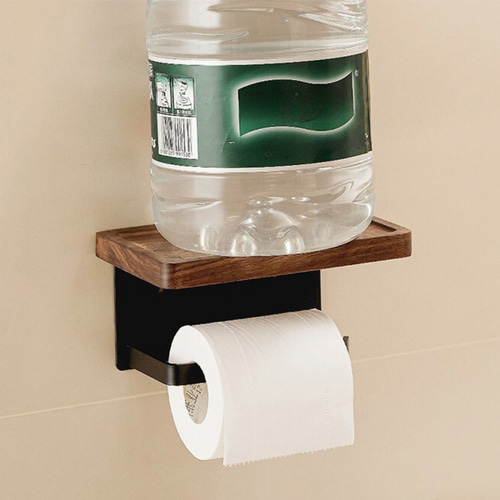 トイレットペーパーホルダー 木製 携帯置き付き 1ロット ペーパー