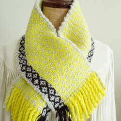 Swedish rose path ちびマフラー ネオンイエロー×紫・ライトグレー