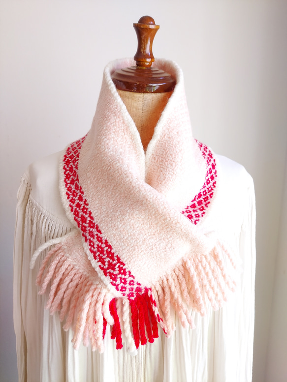 ホームスパン ちびマフラー ピンク×ショッキングピンク・白 マフラー A