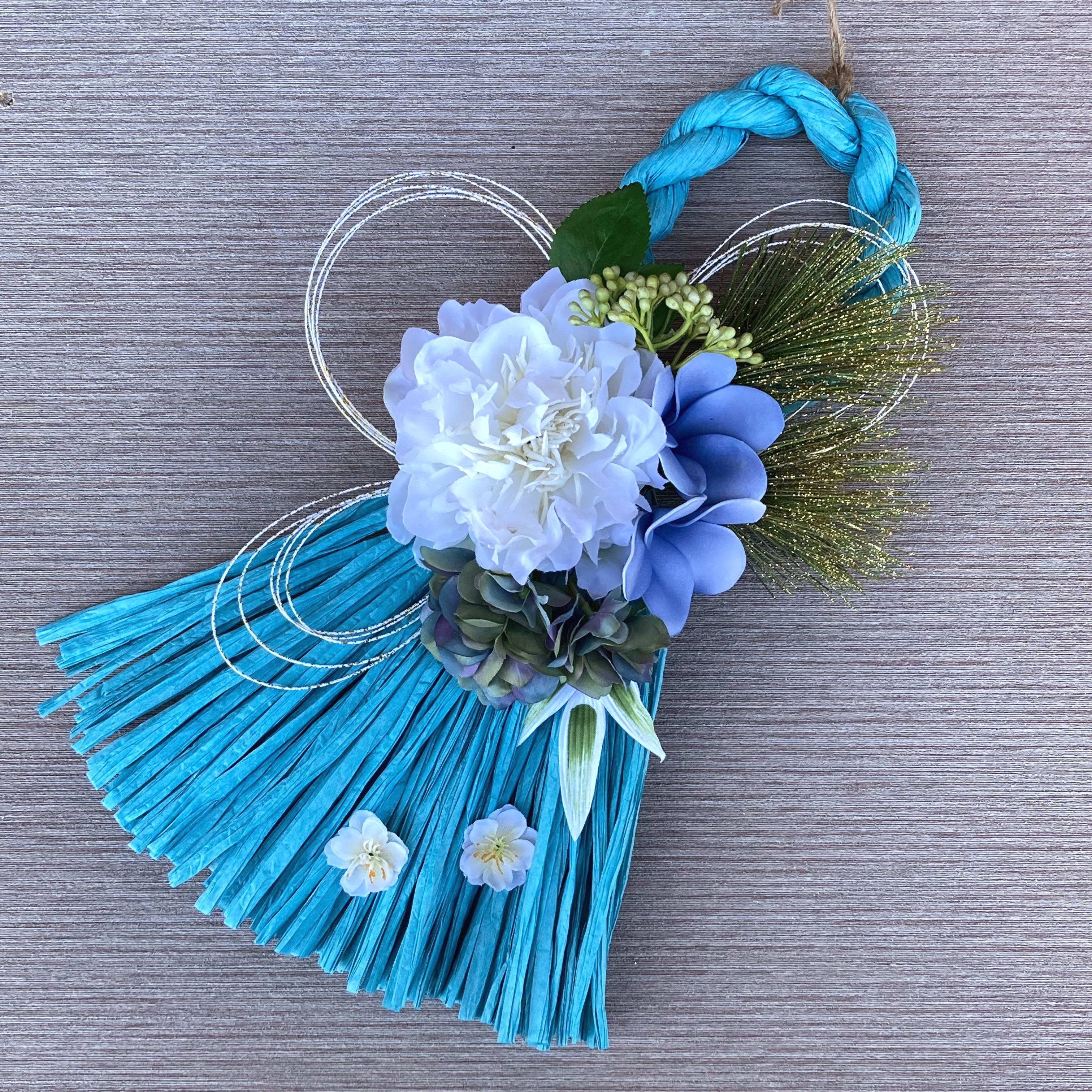 〔57〕布リース 辰年) 2024 (ブルー・カーキ お正月飾り