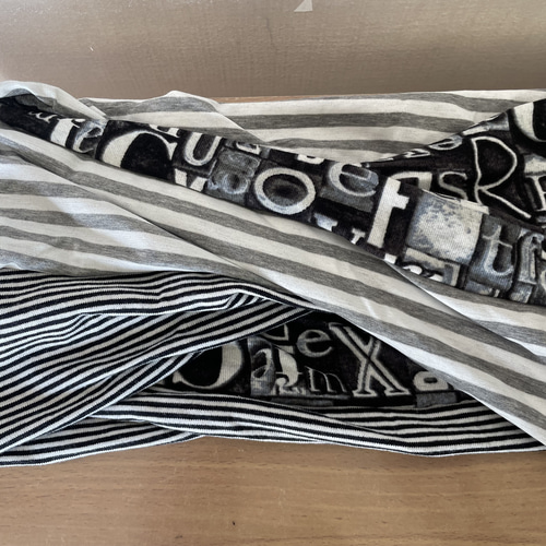 BK0Aターバン兼用英文字柄チェック&モノトーン国内手作りハンドメイド  