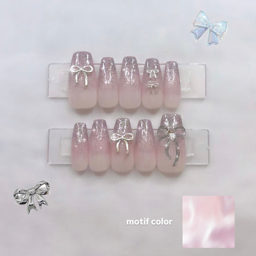 ネイル ネイルチップオーダー ちゅるん 韓国 中国ネイル リボン