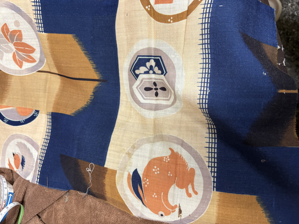 ⑨ 古布 和裁 着物 生地 ハギレ アンティーク リメイク素材  