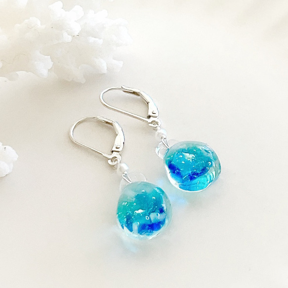 石垣島ガラスピアス ゆくい 2410-1 ピアス（その他） 石垣島の海色