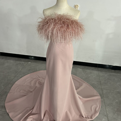 【MAC DUGGAL】ロング ドレス ワンショルダー フェザー ピンク Pink Strapless Sweetheart Embellished Net Gown | Mac Duggal