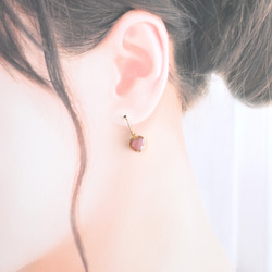 【限定数のみ・イヤリング変更可】小さなハート　ピンクオパール　フレーム　サージカルステンレスフックピアス 11枚目の画像