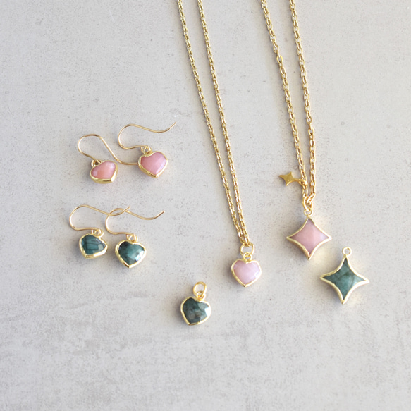 【限定数のみ・イヤリング変更可】小さなハート　ピンクオパール　フレーム　サージカルステンレスフックピアス 12枚目の画像