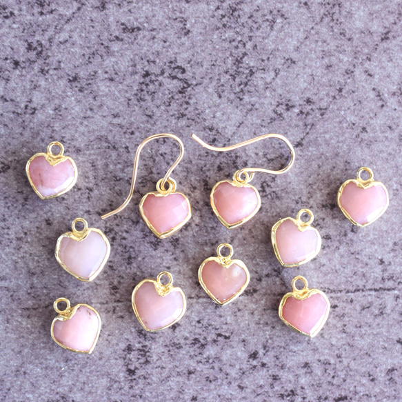 【限定数のみ・イヤリング変更可】小さなハート　ピンクオパール　フレーム　サージカルステンレスフックピアス 6枚目の画像