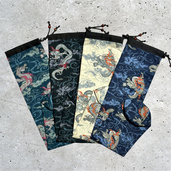 47cmバチ用】和柄 雲龍太鼓バチ袋 和太鼓用バチケース 在庫限り 巾着袋