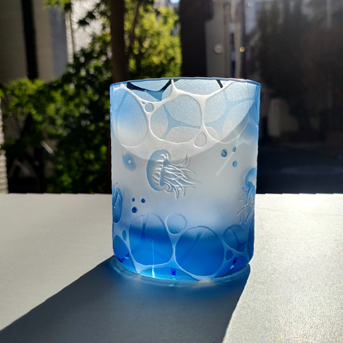 みずくらげ 受注制作】minamoくらげ ロックグラス オールド サンドブラスト