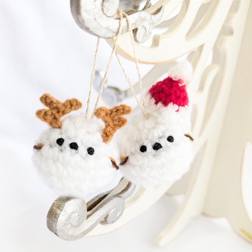 受注制作】シマエナガちゃんのクリスマスオーナメント（2点セット