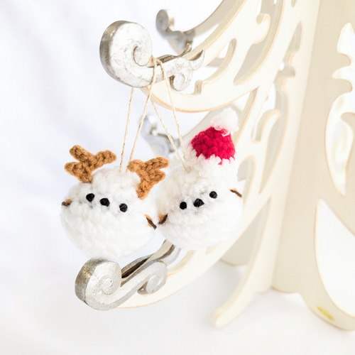 受注制作】シマエナガちゃんのクリスマスオーナメント（2点セット